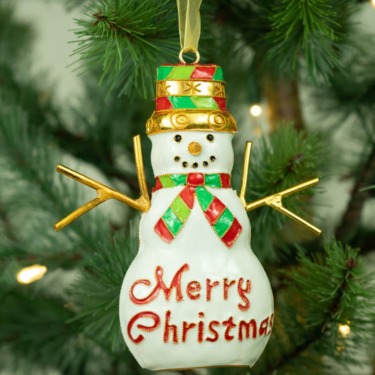 MERRY CHRISTMAS SNOWMAN CLOISONNE ORNAMENT