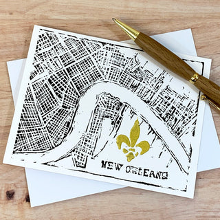 New Orleans Map with Fleur de Lis Boxed Notecards