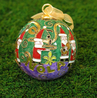 JAZZ SANTAS CLOISONNE ORNAMENT (GREEN)