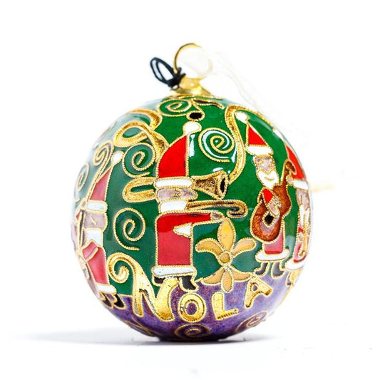 JAZZ SANTAS CLOISONNE ORNAMENT (GREEN)