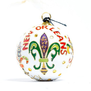 FLEUR DE LIS POLKA DOTS CLOISONNE ORNAMENT (WHITE)