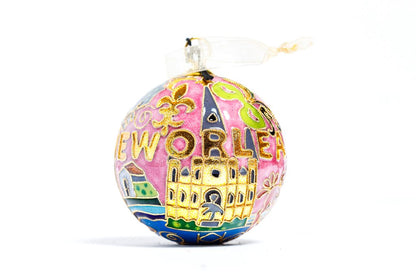 NEW ORLEANS CITY ICONS COISONNE ORNAMENT (PINK BACKGROUND)