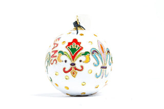 FLEUR DE LIS POLKA DOTS CLOISONNE ORNAMENT (WHITE)