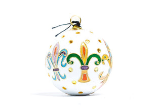 FLEUR DE LIS POLKA DOTS CLOISONNE ORNAMENT (WHITE)