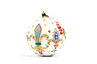 FLEUR DE LIS POLKA DOTS CLOISONNE ORNAMENT (WHITE)