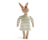 TEAL BUNNY DOLL IN STRIPPED DRESS KNITTED ORGANIC COTTON