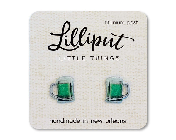 Green Beer Mug Earrings - Lilliput Little Things