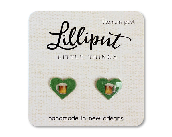 Green Beer Heart Earrings -Lilliput Little Things